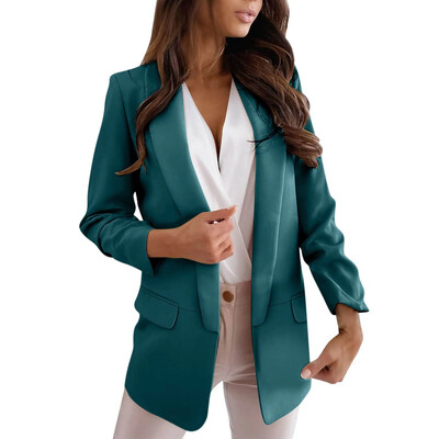 Office Lady Blazer μονόχρωμες τσέπες με ψεύτικο πτερύγιο Φθινοπωρινό χειμερινό μακρυμάνικο πέτο χωρίς κουμπί Ζακέτα Blazer καθημερινά ρούχα