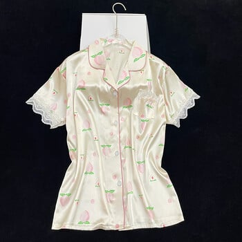 Корейски Ins Style Kawaii Honey Peach Print Пижами Жени Sweet Summer Cool Къси женски спално облекло 2024 Нова мода Домашно облекло Y2k