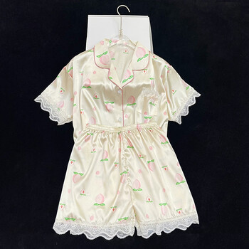 Корейски Ins Style Kawaii Honey Peach Print Пижами Жени Sweet Summer Cool Къси женски спално облекло 2024 Нова мода Домашно облекло Y2k