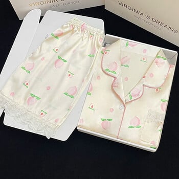 Корейски Ins Style Kawaii Honey Peach Print Пижами Жени Sweet Summer Cool Къси женски спално облекло 2024 Нова мода Домашно облекло Y2k