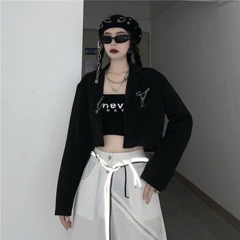 Crop Blazers Γυναικεία Αμερικάνικα Streetwear Προσωπικά Έφηβοι Y2k Ρούχα Νέα άφιξη Σχεδιαστής αλυσίδα Notched Hipsters Temper S-3XL Youth