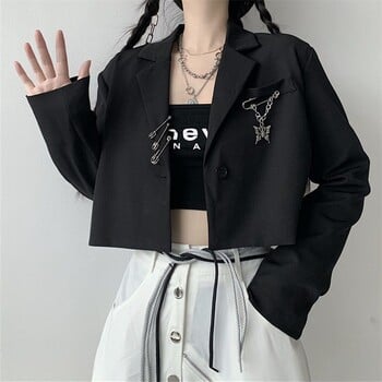 Crop Blazers Γυναικεία Αμερικάνικα Streetwear Προσωπικά Έφηβοι Y2k Ρούχα Νέα άφιξη Σχεδιαστής αλυσίδα Notched Hipsters Temper S-3XL Youth