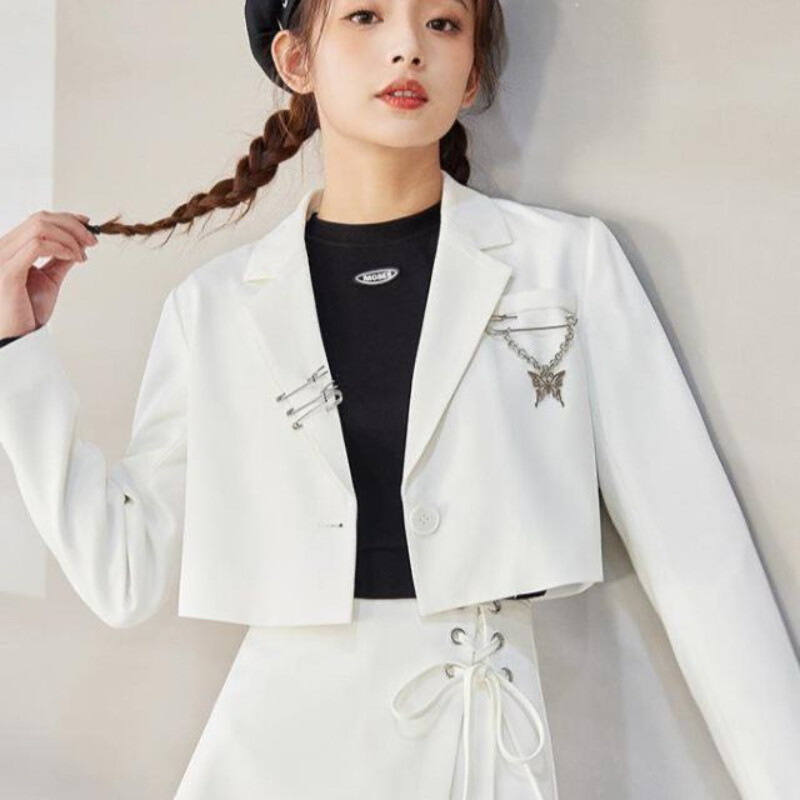 Blazere crop Femei American Streetwear Personal Adolescenți Y2k Haine Nou Sosire Designer Lanț Hipsters Crestat Temper S-3XL Tineret