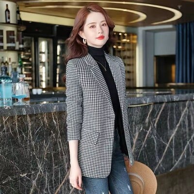 Retro flitrovaná kórejská bunda, žena, veľmi teplé dámske sako, obleky, krajčírske oblečenie, dlhý kabát, jesenné outfity, ležérny luxusný trend