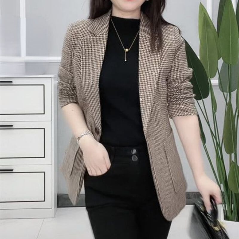 Retro flitrovaná kórejská bunda, žena, veľmi teplé dámske sako, obleky, krajčírske oblečenie, dlhý kabát, jesenné outfity, ležérny luxusný trend