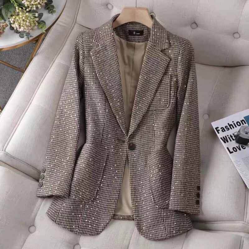 Retro flitrovaná kórejská bunda, žena, veľmi teplé dámske sako, obleky, krajčírske oblečenie, dlhý kabát, jesenné outfity, ležérny luxusný trend