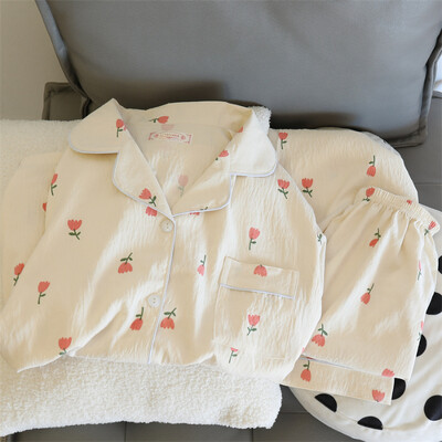 Iepuri imprimate Seturi de pijamale Kawaii drăguțe pentru femei Seturi de pijamale moi de toamnă Lenjerie de dormit Set pantaloni cu mânecă lungă Pijamale pentru femei Costum de acasă