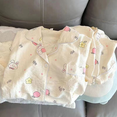 Iepuri imprimate Seturi de pijamale Kawaii drăguțe pentru femei Seturi de pijamale moi de toamnă Lenjerie de dormit Set pantaloni cu mânecă lungă Pijamale pentru femei Costum de acasă