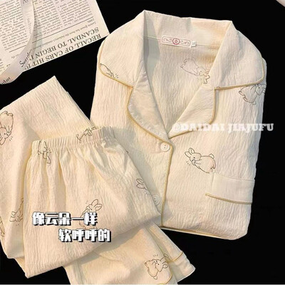 Iepuri imprimate Seturi de pijamale Kawaii drăguțe pentru femei Seturi de pijamale moi de toamnă Lenjerie de dormit Set pantaloni cu mânecă lungă Pijamale pentru femei Costum de acasă