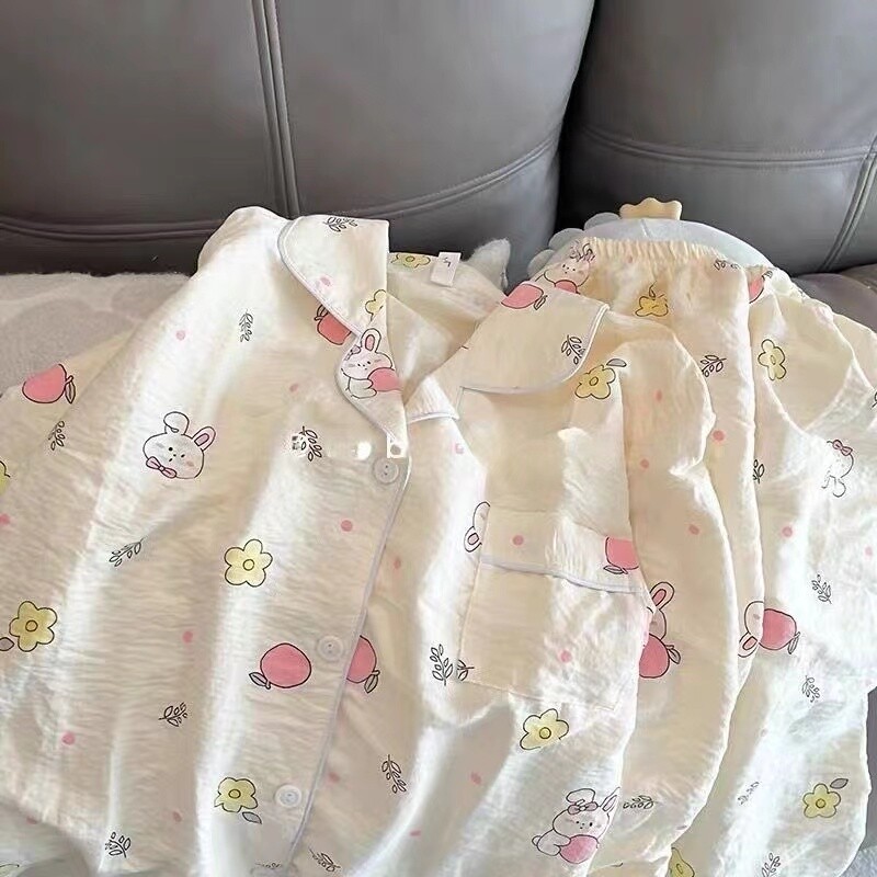 Iepuri imprimate Seturi de pijamale Kawaii drăguțe pentru femei Seturi de pijamale moi de toamnă Lenjerie de dormit Set pantaloni cu mânecă lungă Pijamale pentru femei Costum de acasă