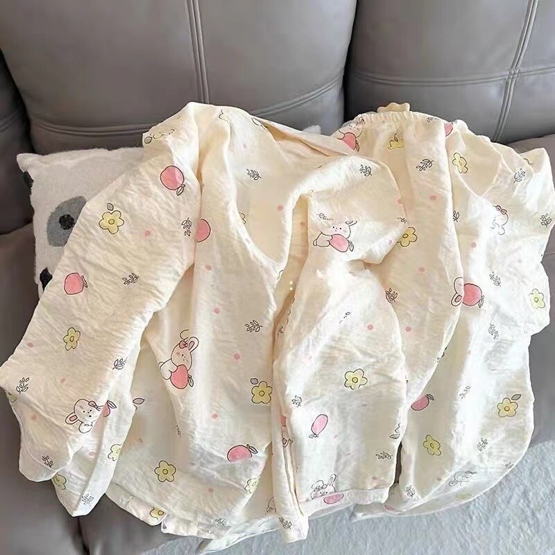 Iepuri imprimate Seturi de pijamale Kawaii drăguțe pentru femei Seturi de pijamale moi de toamnă Lenjerie de dormit Set pantaloni cu mânecă lungă Pijamale pentru femei Costum de acasă