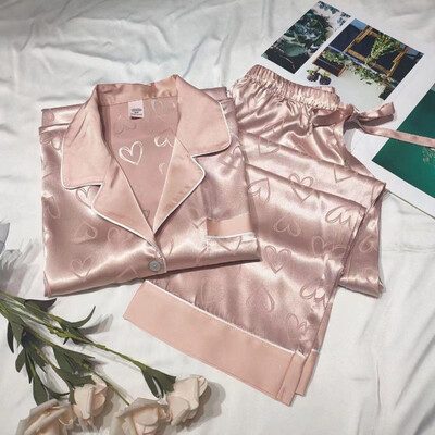 Dámske pyžamo s dlhým rukávom a čipkou Ice Silk, zelené, prémiové, dvojdielne, s efektom Sweet Homewear, modrá
