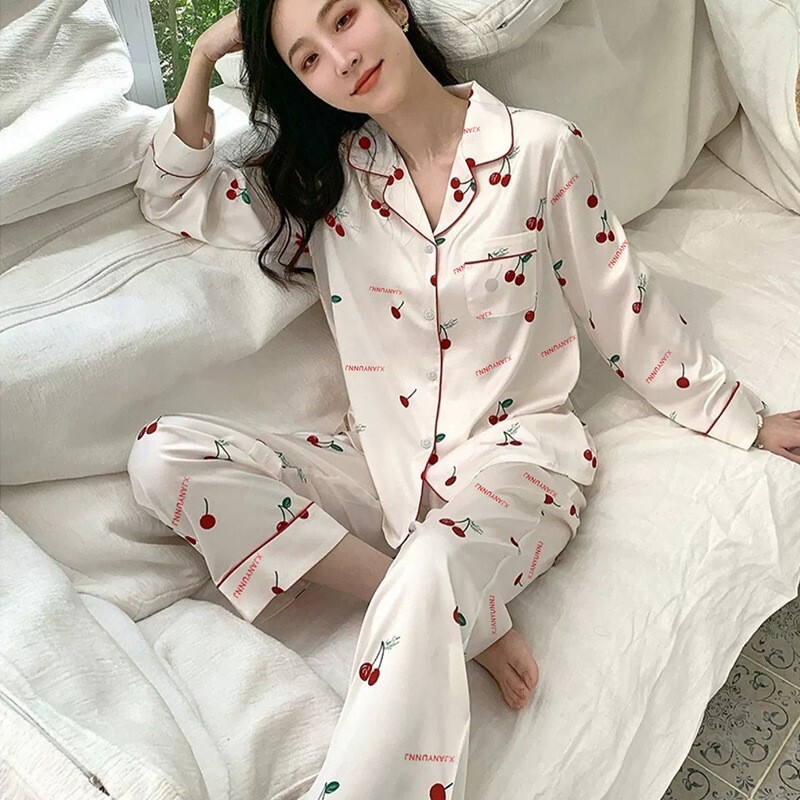 Dámske pyžamo s dlhým rukávom a čipkou Ice Silk, zelené, prémiové, dvojdielne, s efektom Sweet Homewear, modrá