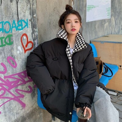 Γυναικείο μπουφάν Winter Down Cotton Jacket 2023 Νέο φερμουάρ Χαλαρό παλτό Γυναικείο συμπαγές πάχυνση Ζεστό Puffer Parkas Μπουφάν Μαύρο Χακί