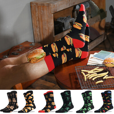 Мъжки чорапи Забавни големи размери Alien Delicious Food Print Цветни закуски Burger Pizza Happy Harajuku Skate Cotton Sokken