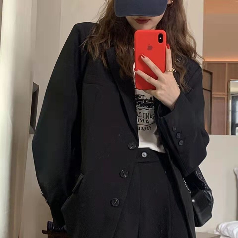 Μπλέιζερ Γυναικεία ρετρό βρετανικού στιλ μονόχρωμο καφέ μονόχρωμο φαρδύ κοστούμι Μπλέιζερ Κομψά ρούχα με εγκοπές στο γραφείο Lady