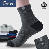 5 perechi de șosete din bumbac pentru bărbați sport respirabil, moale, cu litere, pantofi de modă, cu elastic înalt, cu tub din mijloc, șosete prosop Sox de vară