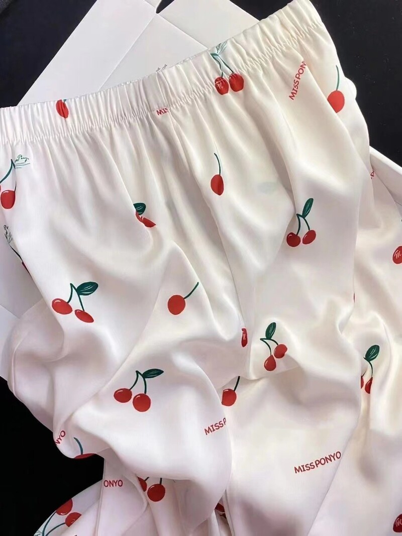 2023, primăvară, toamnă, noua pijamale din mătase de gheață, 2 bucăți, pentru femei, cardigan la modă, pijamale pentru femei, cu imprimare dulce, haine de relaxare, set pentru femei