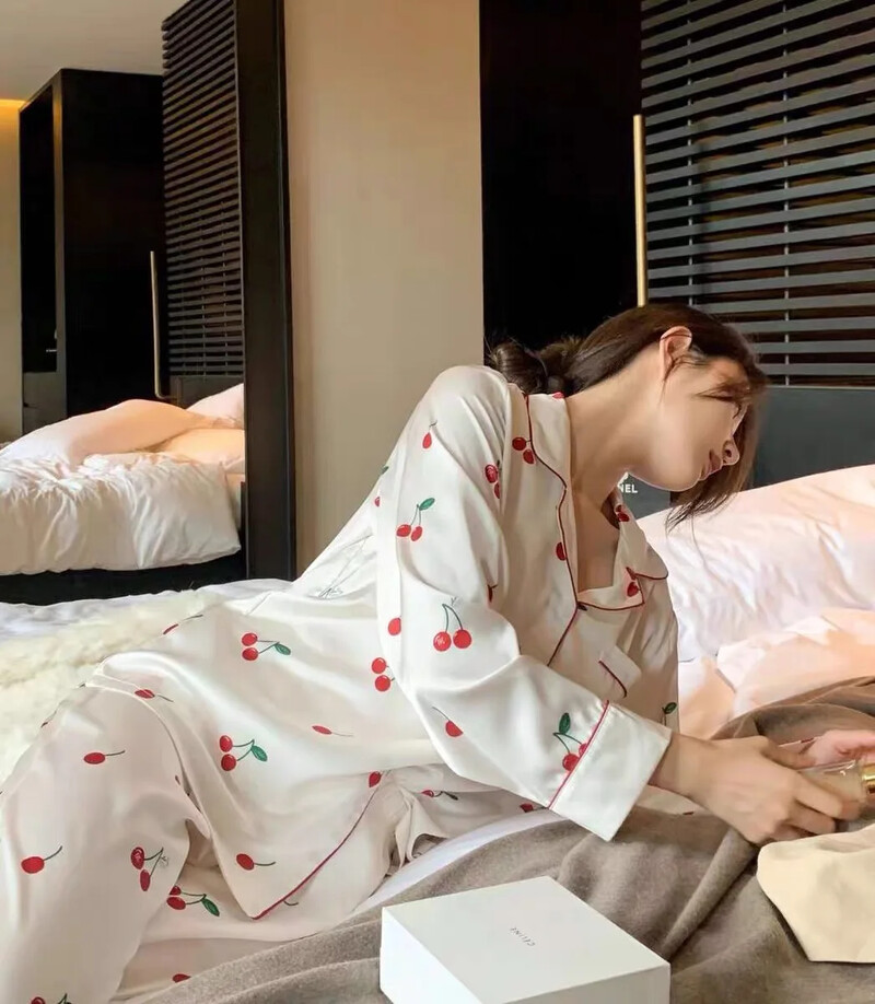 2023, primăvară, toamnă, noua pijamale din mătase de gheață, 2 bucăți, pentru femei, cardigan la modă, pijamale pentru femei, cu imprimare dulce, haine de relaxare, set pentru femei