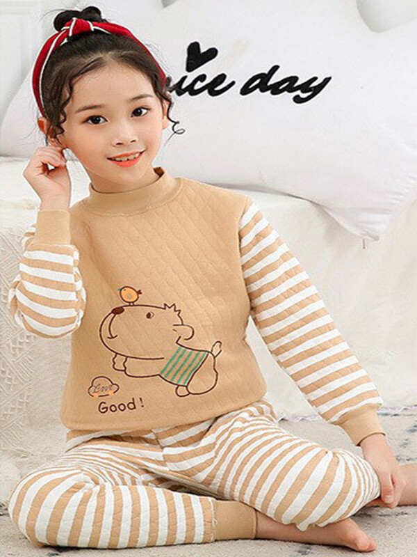 Viršutiniai + kelnės 2 dalių komplektas žiemos terminis apatinis trikotažas stora medvilnė pižama animacinių filmų spauda Vaikai berniukai mergaitės kūdikiams miegui kostiumai drabužiai