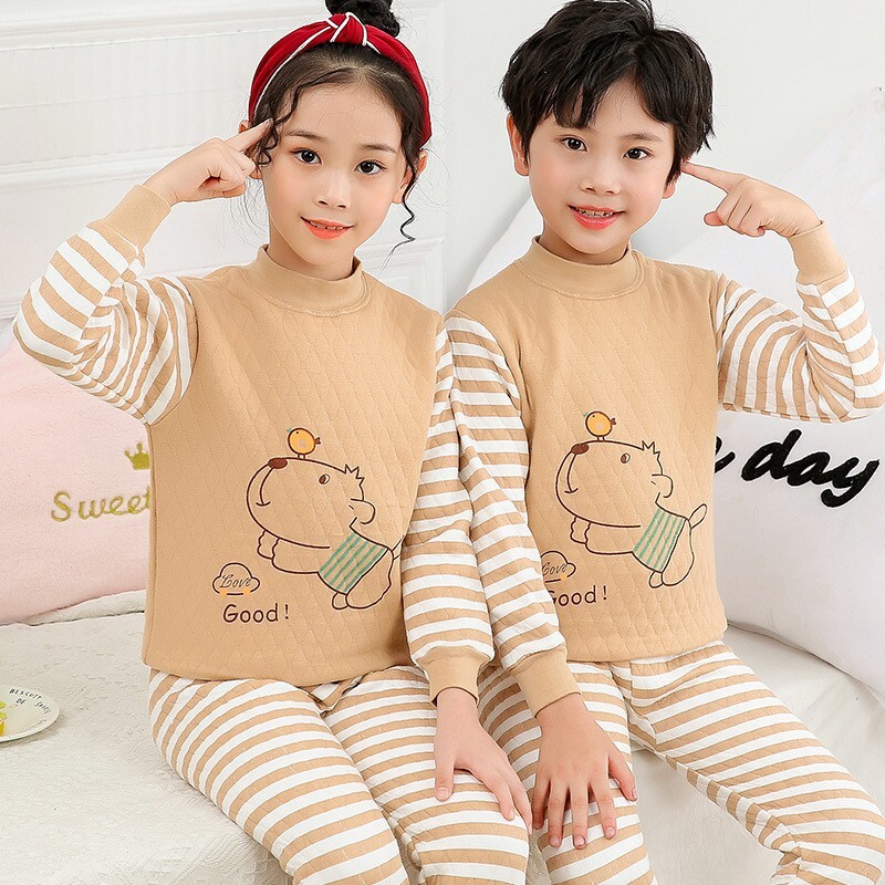 Viršutiniai + kelnės 2 dalių komplektas žiemos terminis apatinis trikotažas stora medvilnė pižama animacinių filmų spauda Vaikai berniukai mergaitės kūdikiams miegui kostiumai drabužiai