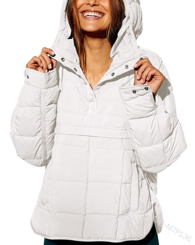 Jachetă căptușită de culoare solidă, toamnă iarnă, pentru femei, buzunare de modă, mâneci lungi, pulovere cu glugă, paltoane casual japoneze și coreene