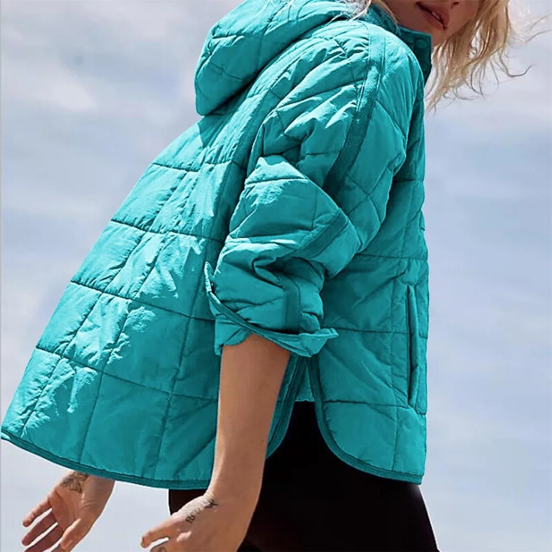 Jachetă căptușită de culoare solidă, toamnă iarnă, pentru femei, buzunare de modă, mâneci lungi, pulovere cu glugă, paltoane casual japoneze și coreene