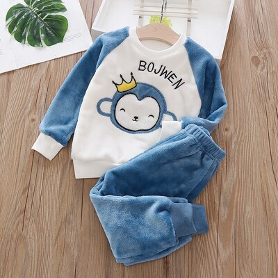 IYEAL Baby Boy Girl Clothes Pijama Set Flannel Fleece Toddler Children Tople Sleepwear Детски домашен костюм Пижама 1-7Years