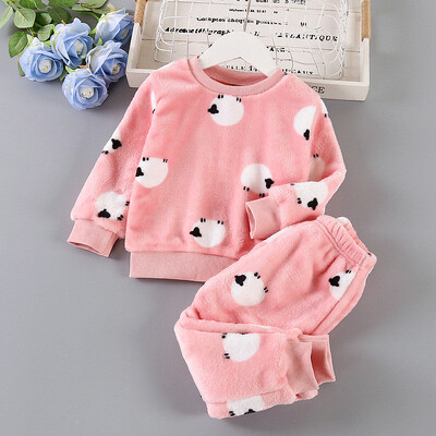IYEAL Baby Boy Girl Clothes Pijama Set Flannel Fleece Toddler Children Tople Sleepwear Детски домашен костюм Пижама 1-7Years