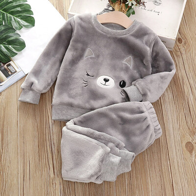 IYEAL Baby Boy Girl Clothes Pijama Set Flannel Fleece Toddler Children Tople Sleepwear Детски домашен костюм Пижама 1-7Years