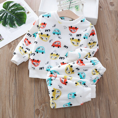 IYEAL Baby Boy Girl Clothes Pijama Set Flannel Fleece Toddler Children Tople Sleepwear Детски домашен костюм Пижама 1-7Years