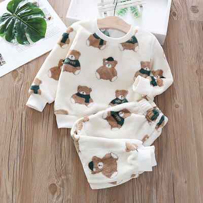 IYEAL Baby Boy Girl Clothes Pijama Set Flannel Fleece Toddler Children Tople Sleepwear Детски домашен костюм Пижама 1-7Years