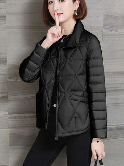 Zimski kratki kaputi Ženska jakna, velika veličina, lagani dizajn, nepravilni gumbi, Casacos Para Baixo, ležerne parke s ovratnikom