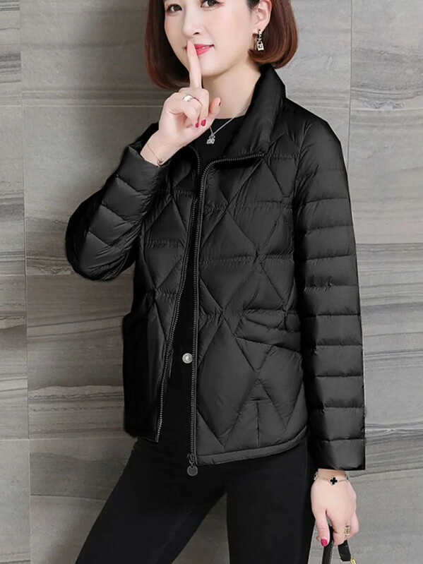 Zimski kratki kaputi Ženska jakna, velika veličina, lagani dizajn, nepravilni gumbi, Casacos Para Baixo, ležerne parke s ovratnikom