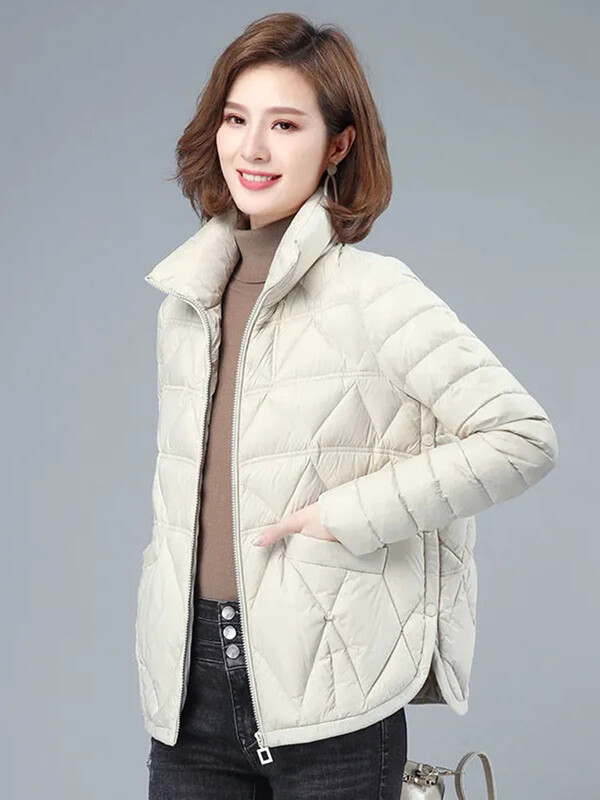 Zimski kratki kaputi Ženska jakna, velika veličina, lagani dizajn, nepravilni gumbi, Casacos Para Baixo, ležerne parke s ovratnikom