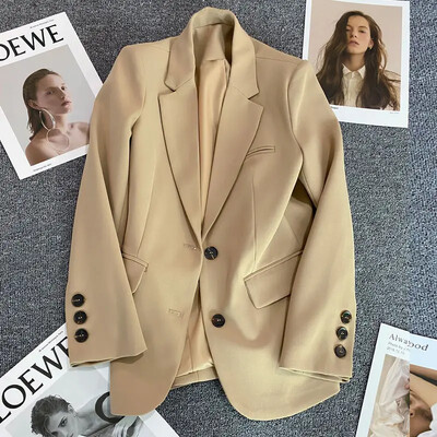 Dámske sako Vintage kabát Módny vrúbkovaný golier s dlhým rukávom Dámske vrchné oblečenie Elegantné kancelárske dámske dvojradové streetwear
