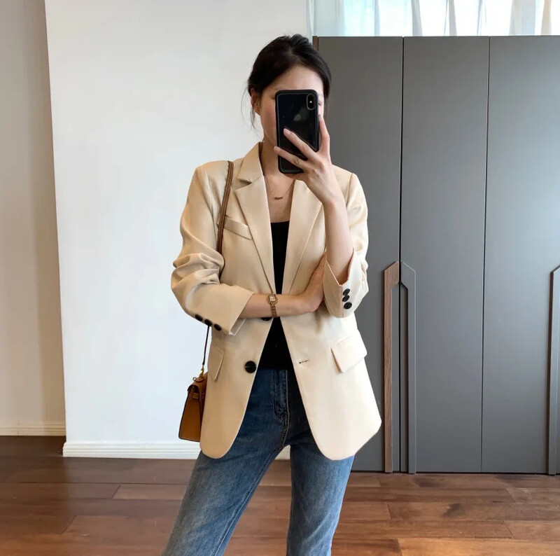 Dámske sako Vintage kabát Módny vrúbkovaný golier s dlhým rukávom Dámske vrchné oblečenie Elegantné kancelárske dámske dvojradové streetwear