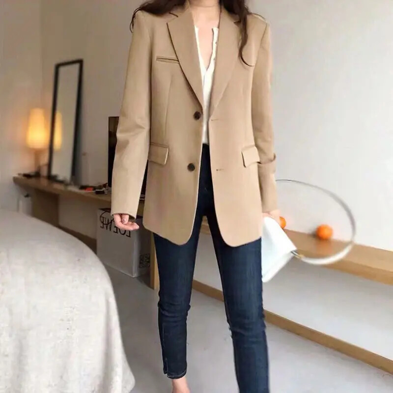 Dámske sako Vintage kabát Módny vrúbkovaný golier s dlhým rukávom Dámske vrchné oblečenie Elegantné kancelárske dámske dvojradové streetwear