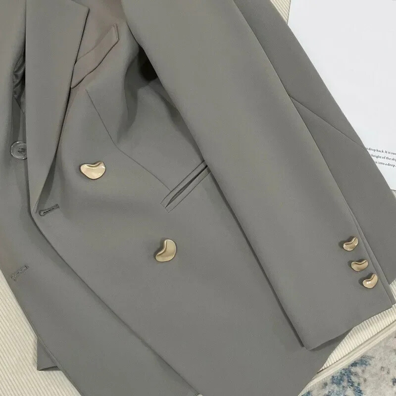 Jarné jesenné saká, jednofarebné dámske dvojradové saká, elegantné vrchné oblečenie pre dámy
