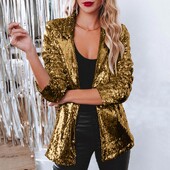 Fashion Blazer Party Sequin Striukė su blizgučiais moterims, atvira priekyje Blizganti viršutinė striukė ilgomis rankovėmis megztiniais.