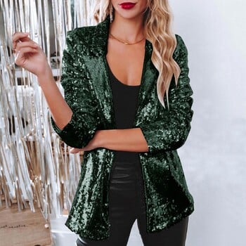 Fashion Blazer Party Sequin Jacket για Γυναικεία Ανοιχτό Μπροστινό Blazer Sparkle Top Μακρυμάνικο Ζακέτα Bomber Jackets Y2K Clubwear