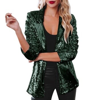 Fashion Blazer Party Sequin Jacket για Γυναικεία Ανοιχτό Μπροστινό Blazer Sparkle Top Μακρυμάνικο Ζακέτα Bomber Jackets Y2K Clubwear