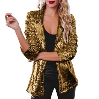 Fashion Blazer Party Sequin Jacket για Γυναικεία Ανοιχτό Μπροστινό Blazer Sparkle Top Μακρυμάνικο Ζακέτα Bomber Jackets Y2K Clubwear