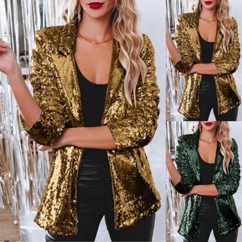 Fashion Blazer Party Sequin Jacket για Γυναικεία Ανοιχτό Μπροστινό Blazer Sparkle Top Μακρυμάνικο Ζακέτα Bomber Jackets Y2K Clubwear