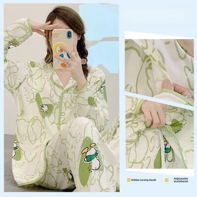 Tiszta pamut kismama hálóruha szett bő szabású, légáteresztő nyári etetőruhák új anyáknak, terhes nőknek