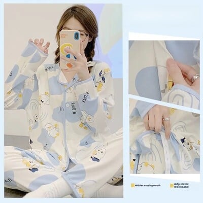 Tiszta pamut kismama hálóruha szett bő szabású, légáteresztő nyári etetőruhák új anyáknak, terhes nőknek