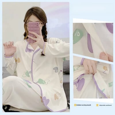 Tiszta pamut kismama hálóruha szett bő szabású, légáteresztő nyári etetőruhák új anyáknak, terhes nőknek