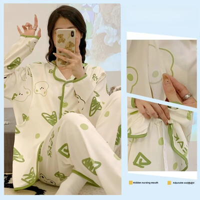 Tiszta pamut kismama hálóruha szett bő szabású, légáteresztő nyári etetőruhák új anyáknak, terhes nőknek