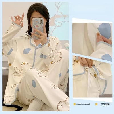 Tiszta pamut kismama hálóruha szett bő szabású, légáteresztő nyári etetőruhák új anyáknak, terhes nőknek