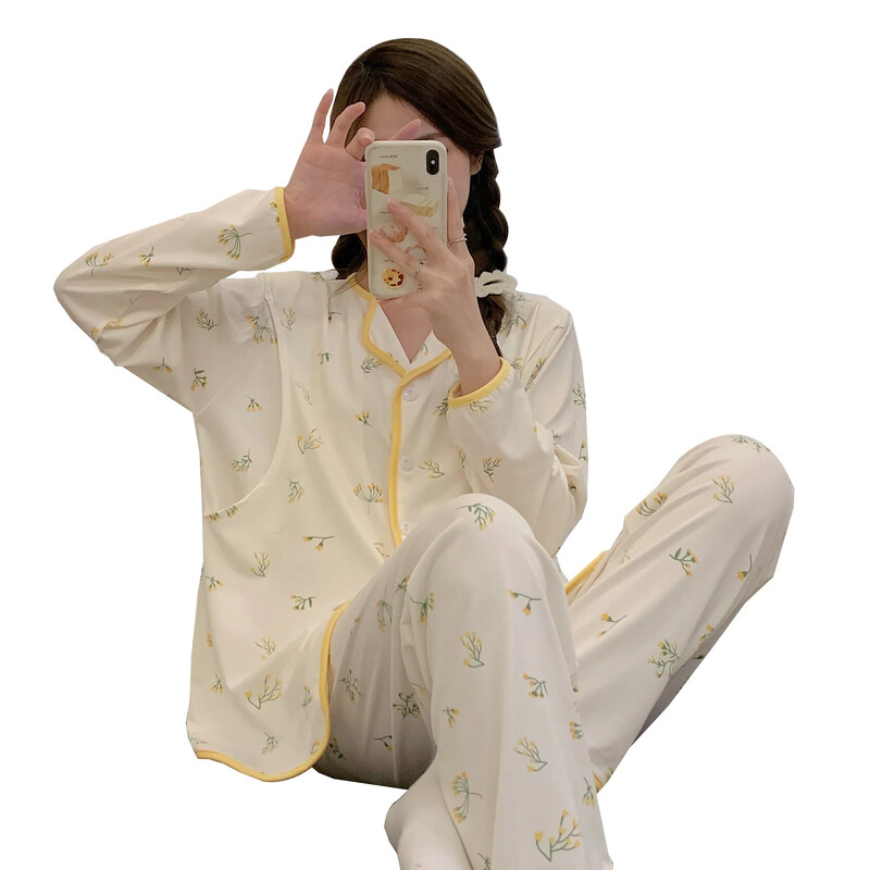 Tiszta pamut kismama hálóruha szett bő szabású, légáteresztő nyári etetőruhák új anyáknak, terhes nőknek